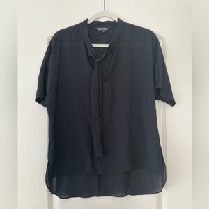 Express Black Short Sleeve Blouse with tie neck